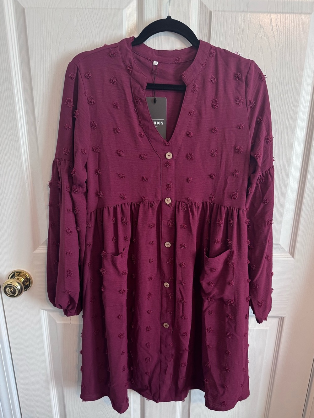 Women’s Button-Front Tunic Dress - Plum